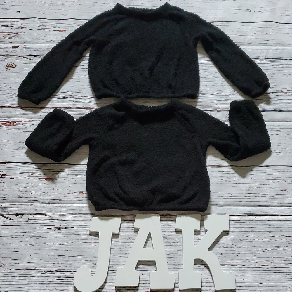Girls Black Sherpa Crop Sweater Set 👩🖤